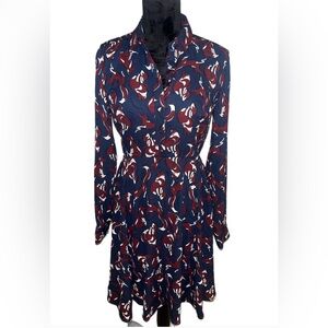 Kate Spade Navy and Red So Foxy Foxes Smocked Dress- size 6